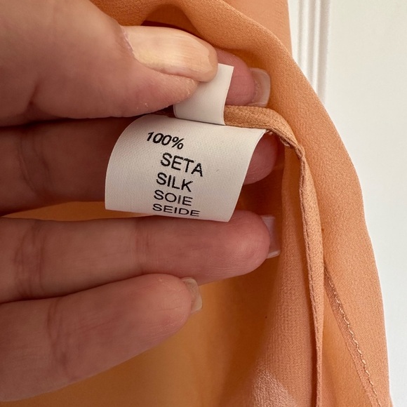 Rosamosario 100% Silk Georgette Oversized Cut Italian Silk Nude Tan Top Tee - Picture 6 of 12